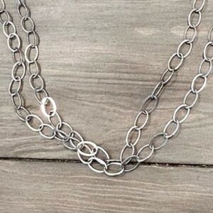 Circle chain necklace, silver tone, 12” double loop 30” flat